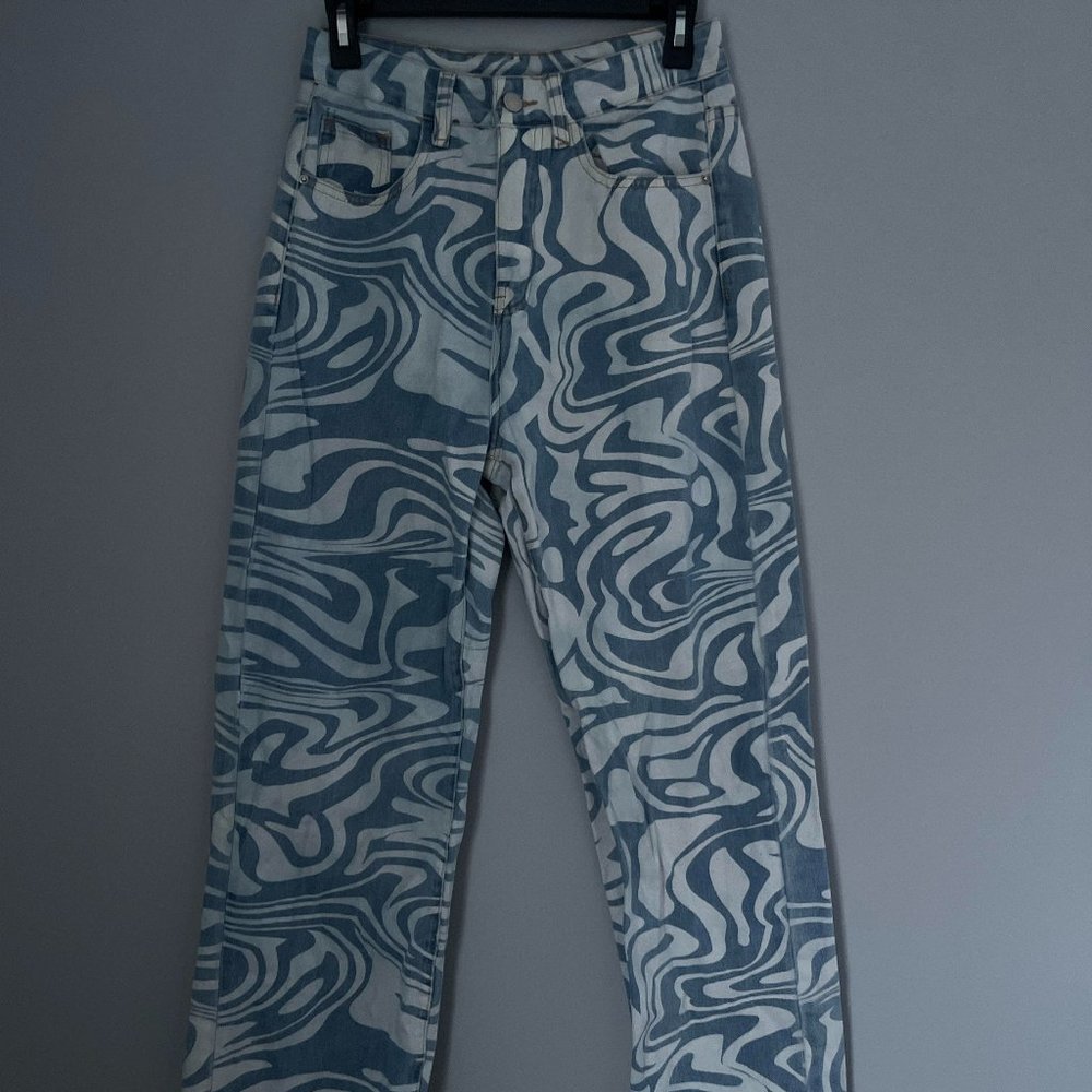 Blue Swirl Wide Leg High Rise Jeans